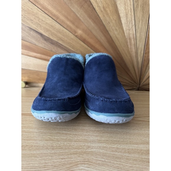LL Bean Mountain Moc Slippers Women 8 M Blu Suede Sherpa Lined Comfort Boots EUC - Picture 2 of 8